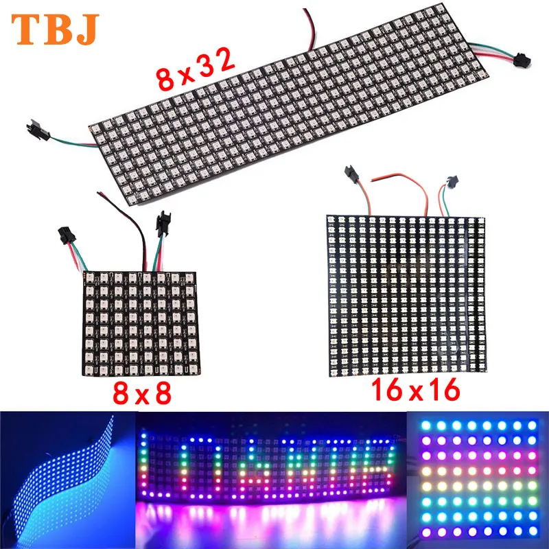 

Светодиодная панель WS2812B 5050 RGB, 8x8, 16x16, 8x32, 256 пикселей, индивидуально адресуемое полноцветное освещение мечты, 5 в постоянного тока