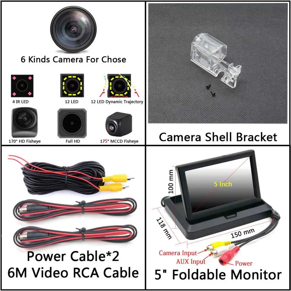 175 градусов Fisheye MCCD 12LED Full HD Беспроводной Парковка зеркало заднего хода автомобиля зеркало заднего вида Камера для Ford Kuga ESCAPE 2013 - Название цвета: Camera 5 inch Fold