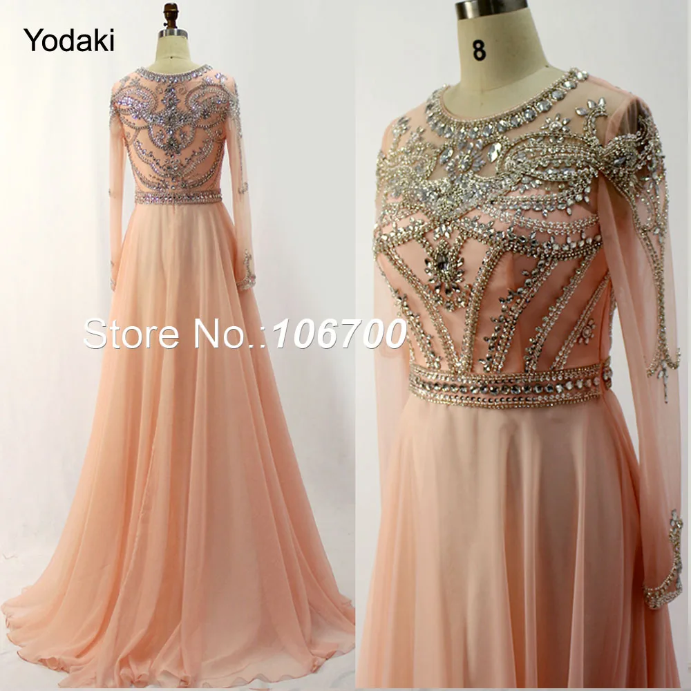 Шифоновое платье ручной работы с длинными рукавами и кристаллами|robe de bal|evening