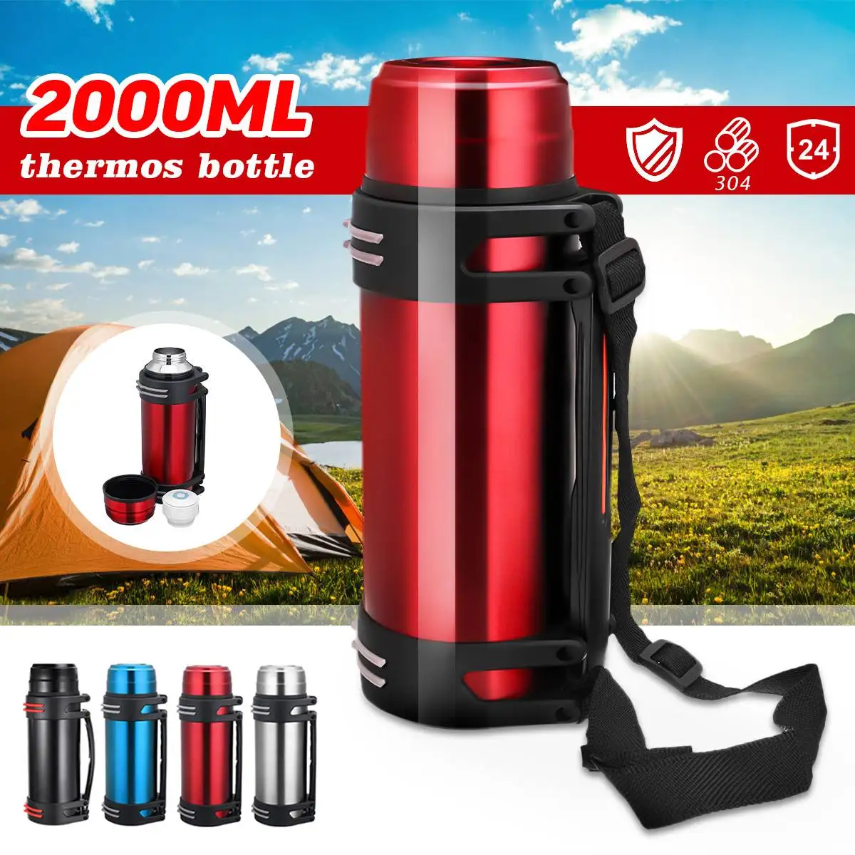 YKPuii 2000ml 3 Colors Stainless Steel thermoses Bottle Cup Ourdoor Sport Travel Mug Insulation Pot Vacuum Flask For Coffee Tea
