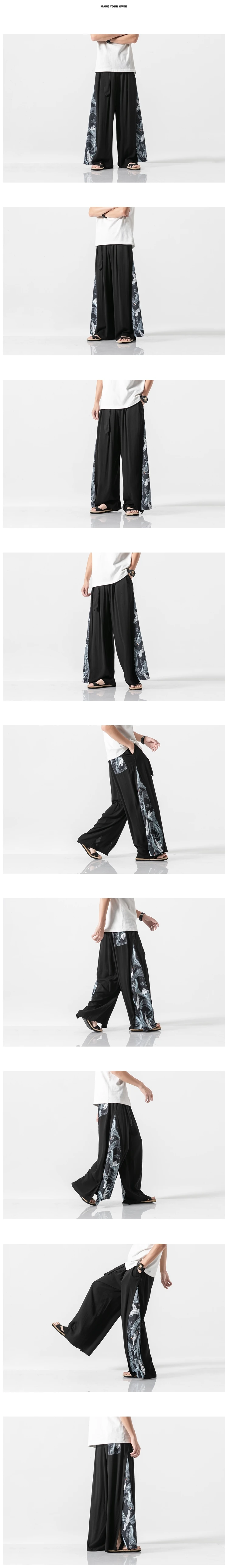 Sinicism Store летние хлопковые брюки в китайском стиле, мужские винтажные свободные штаны в стиле пэчворк, мужские широкие брюки