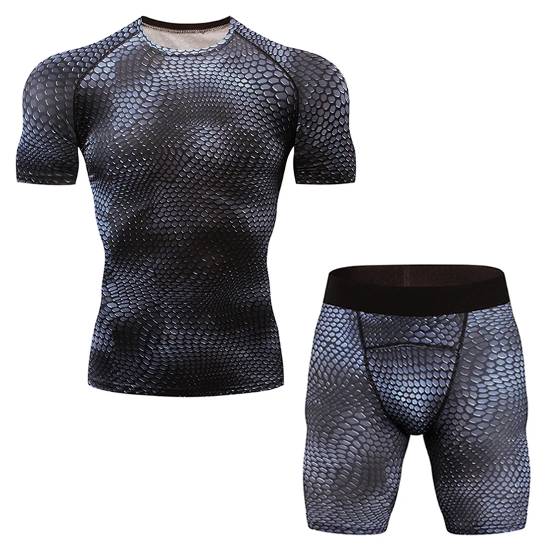 Новый Фитнес компрессионный набор футболка мужская 3DMMA печать Crossfit мышцы рубашка