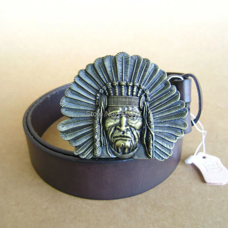 

Bronze Plated Classic Chief Belt Buckle W Dark Coffee Color Genuine Leather Belt Gurtel Boucle de ceinture Free Shipping