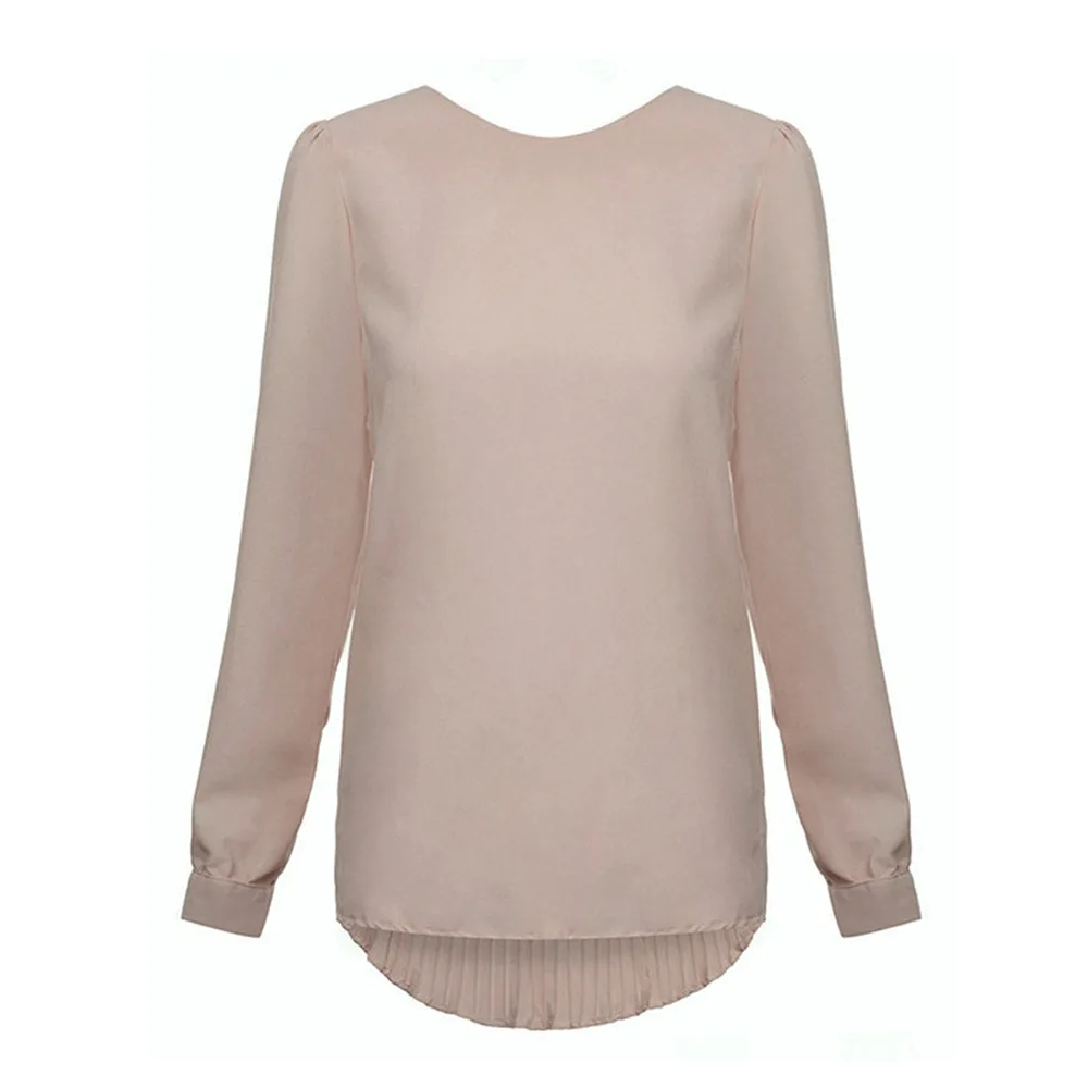 Женская Дамы Шифон Свободные Топы С Длинным Рукавом Плиссированные Рубашки