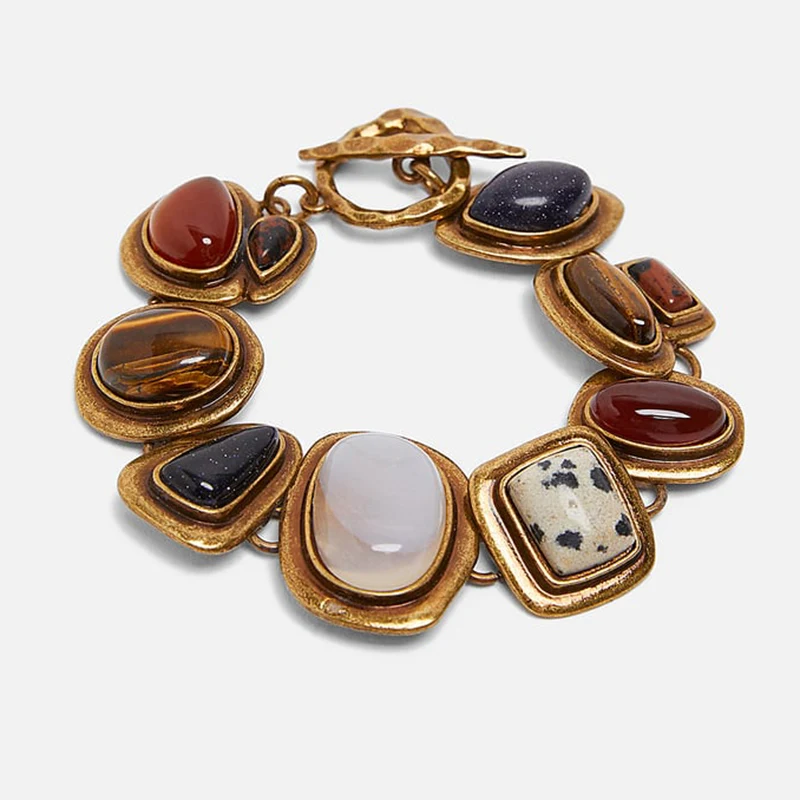 Dvacaman Boho ZA, женские серьги-капли с натуральным цветным камнем,, винтажные металлические массивные серьги с подвеской, вечерние этнические ювелирные изделия