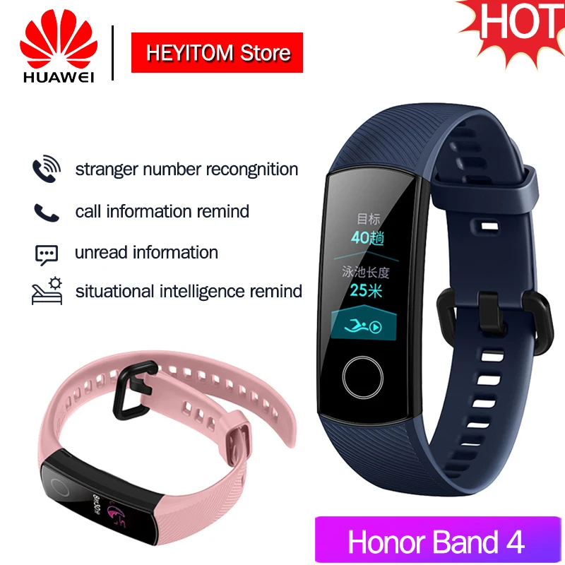 Смарт-браслет huawe Honor Band 4, цветной сенсорный экран Amoled 0,95 дюйма, для плавания, для обнаружения пульса и сна
