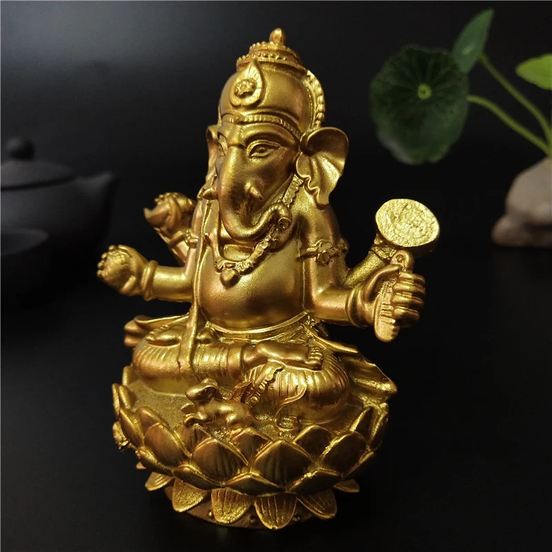 Статуя Будды Golden Lord Ganesha индийский слон Бог скульптура Ганеш статуэтки украшения