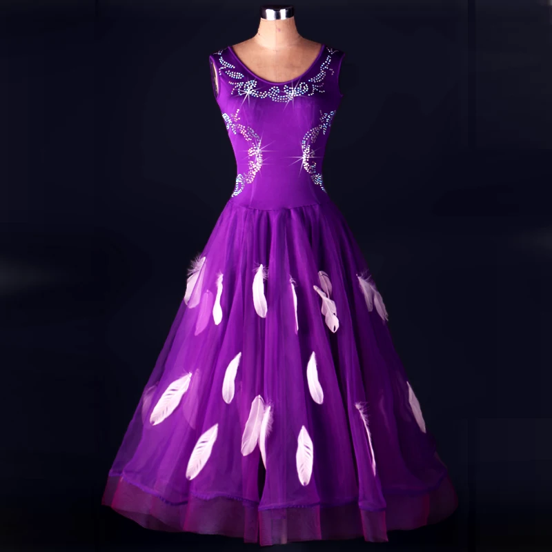 

Ballroom dance costume sexy senior diamond Feather ballroom dance dress for women ballroom dance competition dresses S-4XL
