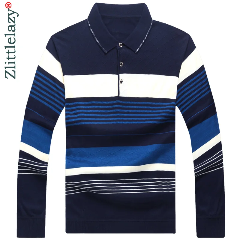 2019 длинные рукава рубашка-поло в полоску для мужчин Хлопок Уличная футболки-поло