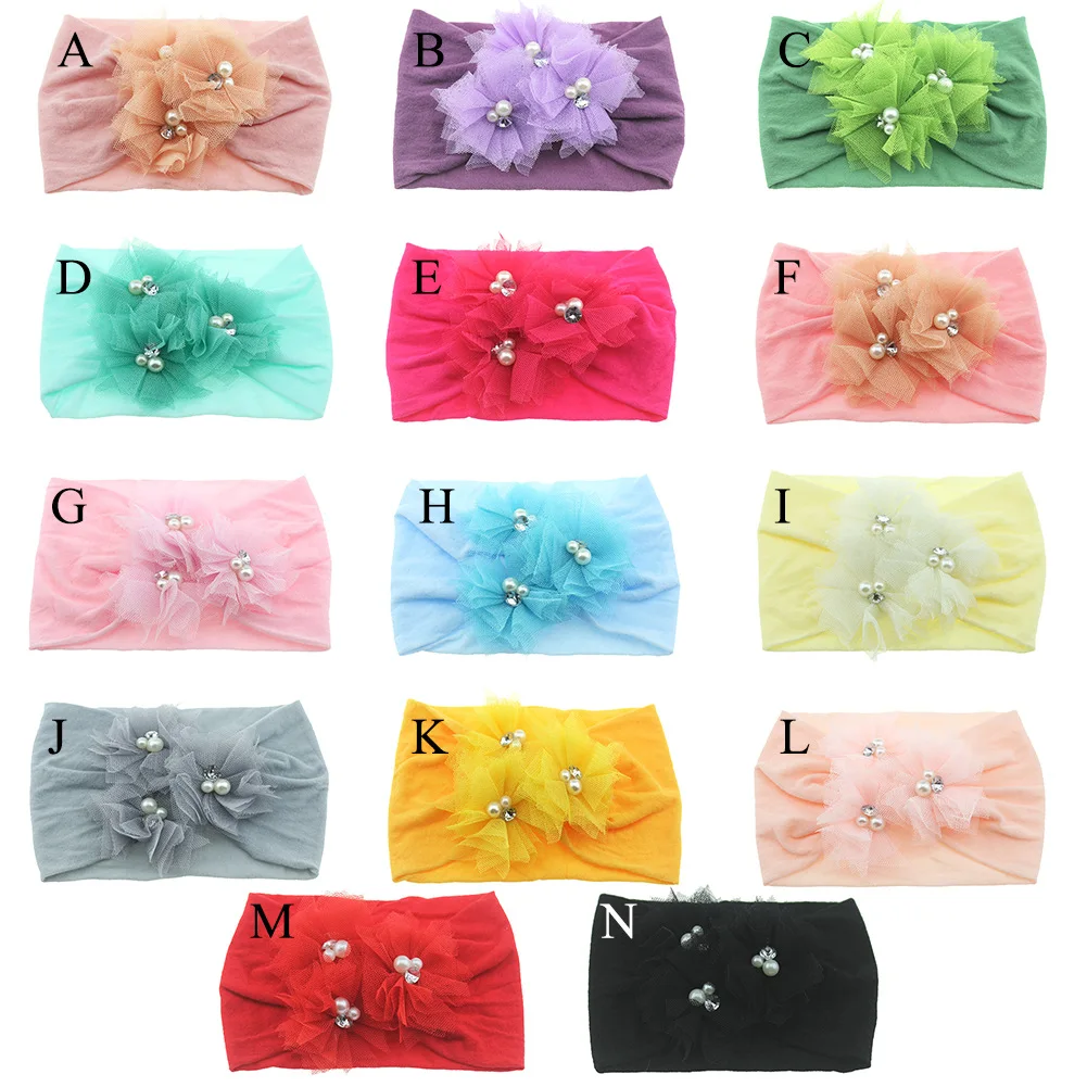 Yundfly Baby Wide Nylon Stockings Headband Three Mesh Flowers Knot Headwraps Children Party Photography Props Birthday Gifts | Мать и