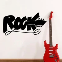 hot sale modern music studio wall decal quote rock sign electric guitar wall stickers for kids teen rooms hard rock club syy611
