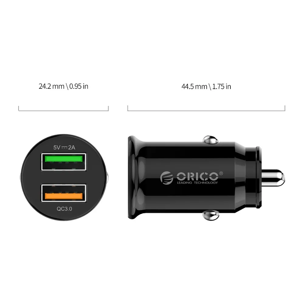 Автомобильное быстрое зарядное устройство ORICO Fast QC3.0 Mini двойной USB 20 Вт для iPhone Xs Max