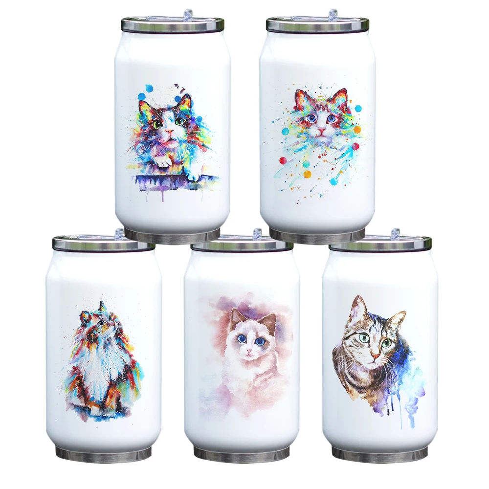 Cute Cat Cup Coke Water Thermos термос из стали с вакуумной изоляцией и соломинкой уникальный