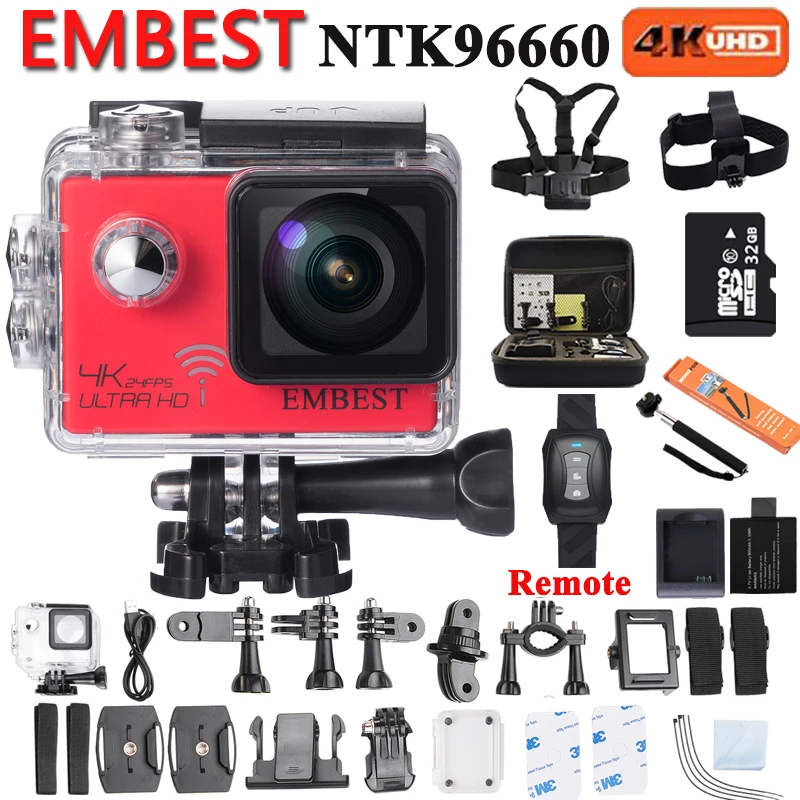EMBEST 4K Wifi Экшн камера с гироскопом ночного видения Ultra HD 4 K/24fps 1080p @ 60fps 2 0 дюймов 170D