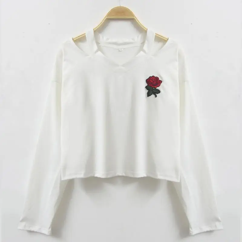 Для женщин Мода Повседневное V воротник розы вышивка орнамент хлопок леди