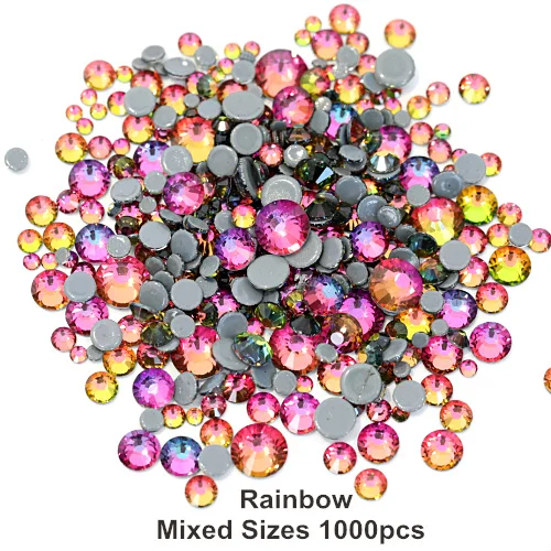 Rainbow Высокое качество стразы исправление стразы SS6-SS30 смешанные размеры Горячая фиксация стразы железо на камнях 1000 шт./лот украшения для одежды F0050 - Цвет: Rainbow