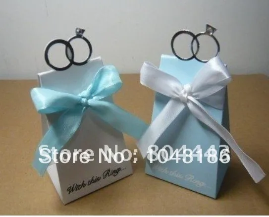 Free shipping 100pcs/lot as candy box for favor box--With this Ring Elegant Icon Favor Box (Blue)-(100pcs/lot) | Дом и сад