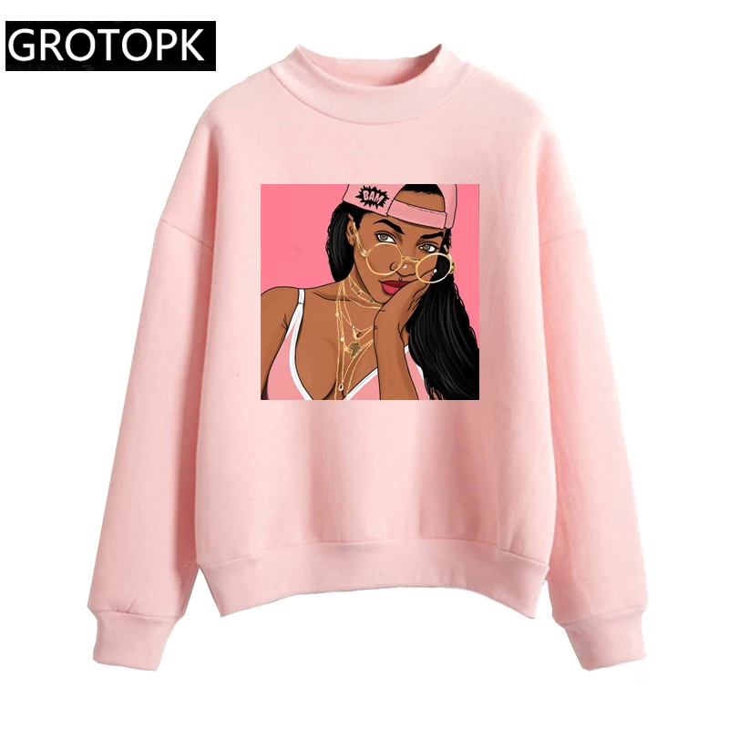 Poppin черная девушка печати толстовки для женщин сексуальная Melanin queen Harajuku Kawaii хип хоп Уличная флисовая Осенняя толстовка с длинными рукавами