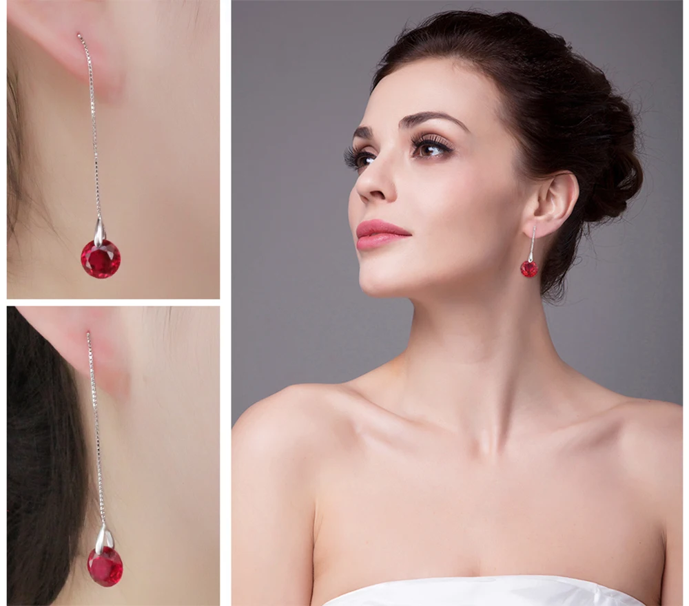 Jewelrypalace модные 5.59ct круглый СОЗДАН RUBY нити Серьги 925 серебро Ювелирные украшения