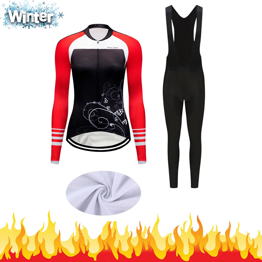 Женский трикотажный комплект для велоспорта Зимняя Теплая Флисовая одежда