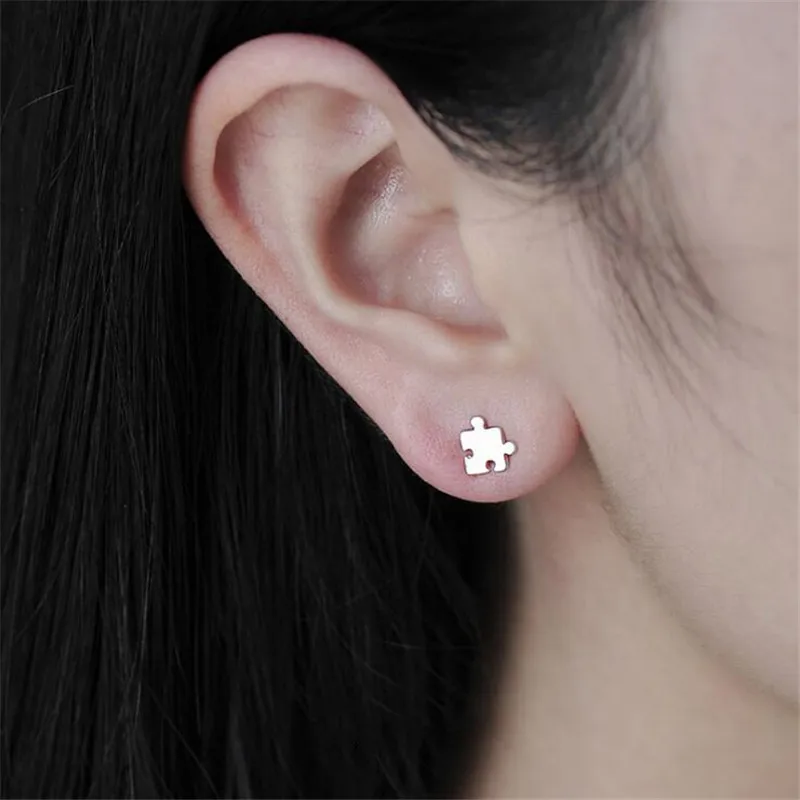 

New Personality Fashion Jewelry Puzzle 925 Sterling Silver Women Drawing Creative Debris Cute Simple Stud Earrings E225