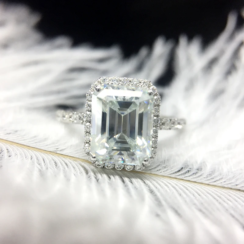 AEAW Solid 14K белое золото 1ctw Moissanite DF цвет Изумрудный рубиновое обручальное кольцо Moissanite Accent Роскошные ювелирные изделия из чистого золота для женщин