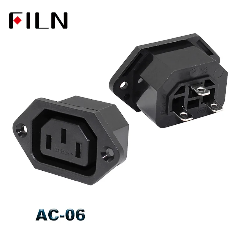 AC-06 IEC320 C14 электрическое гнездо переменного тока 3 pin Красный светодиодный 250V кулисный переключатель 10A предохранитель женский мужской гнездо входа разъем 2-контактный разъем крепление - Цвет: AC-06