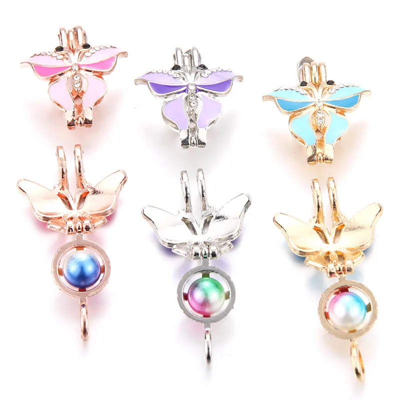 5 шт. розовая жемчужная клетка с бабочками медальон ювелирное изделие сделай сам