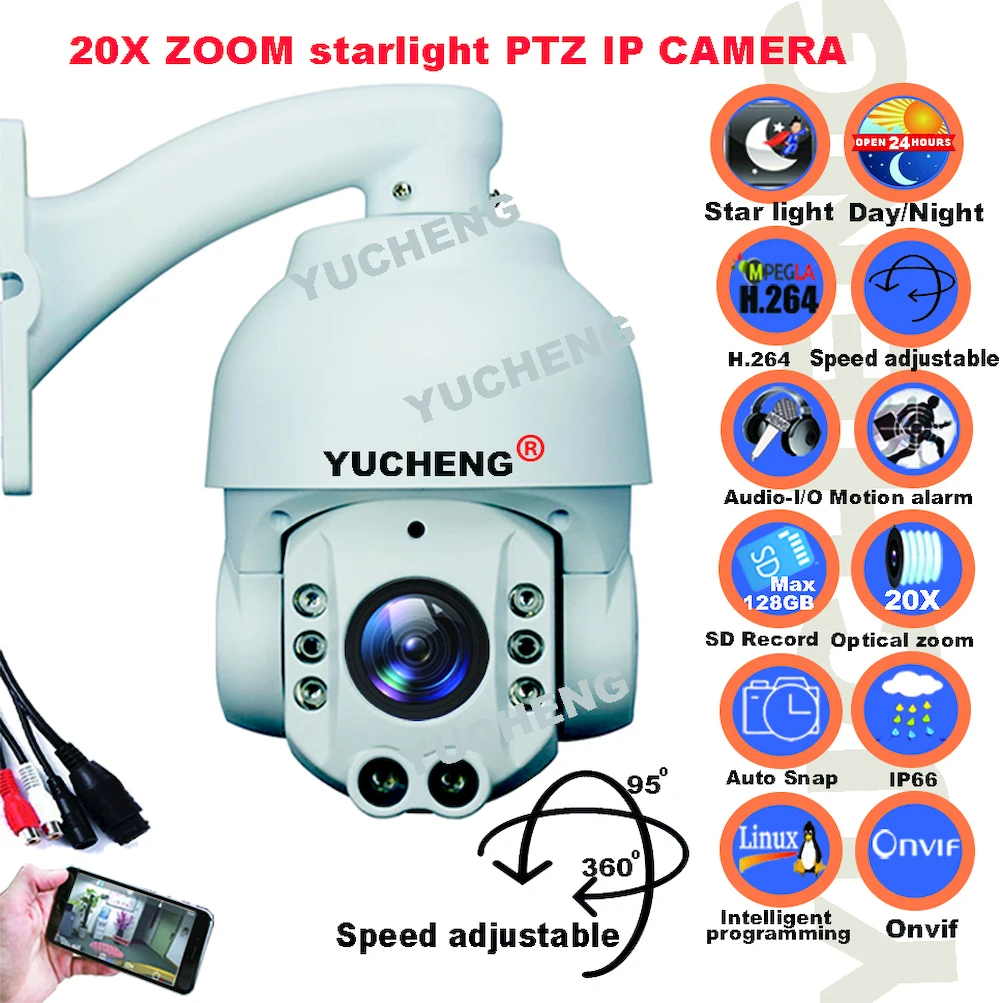 ESUNSTAR SONY 291 Starlight 1080 P 2MP 20X зум ИК 100 м купольная PTZ IP Камера SD слот ONVIF p01H91L4|ptz ip camera|dome