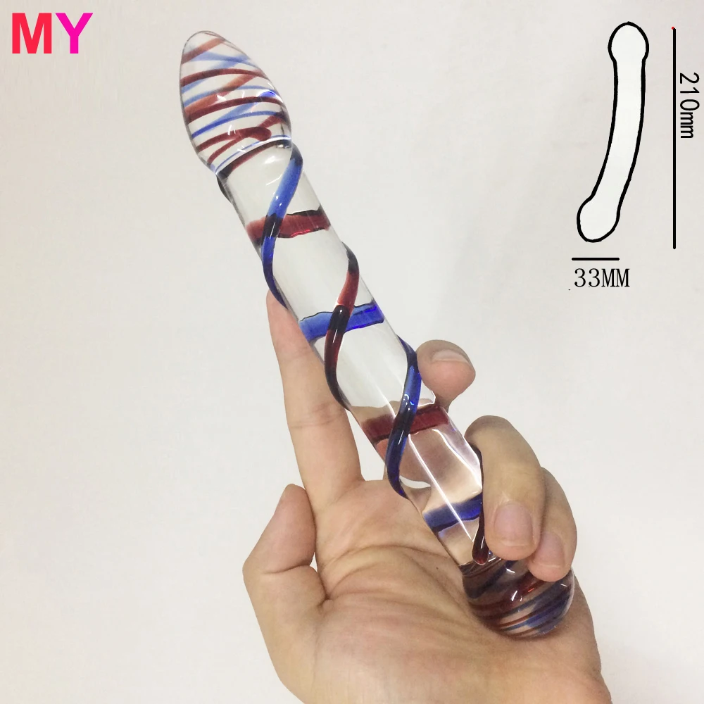 Мой цветной стеклянный фаллоимитатор с двойной головкой имитация кристалла