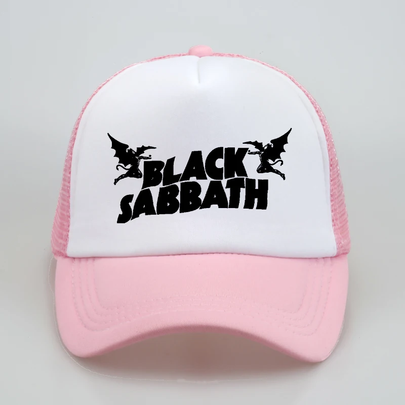 Модная Мужская Женская Бейсболка s черная Sabbath рок Кепка s летняя тяжелая металлическая Рок Музыкальная Группа сетка Кепка Дальнобойщика шляпа - Цвет: Розовый