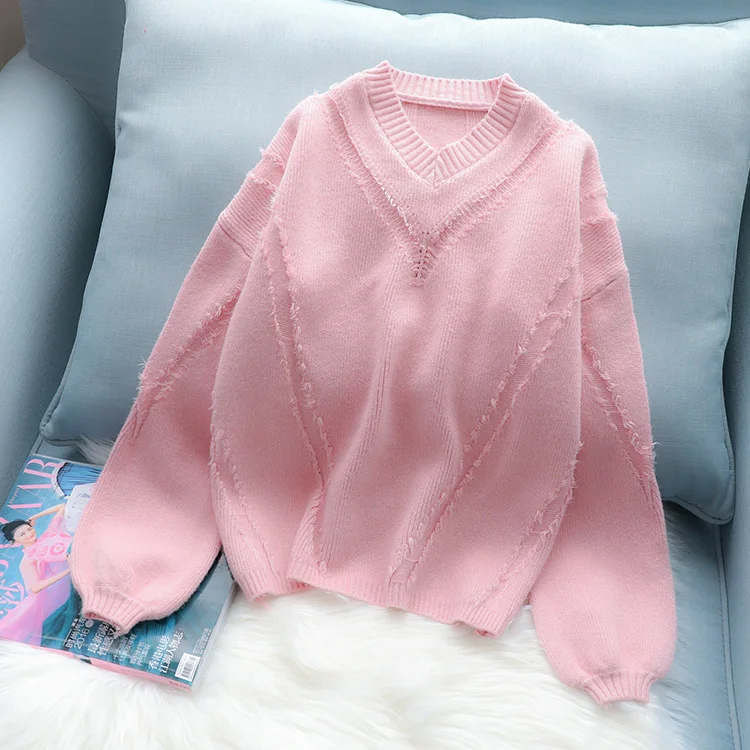 Женский вязаный свитер женская новая Корейская белая простая Свободная рубашка