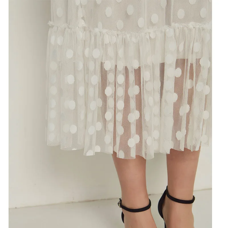 Длинные юбки для женщин вышитая юбка в горошек Женская многослойная фатиновая