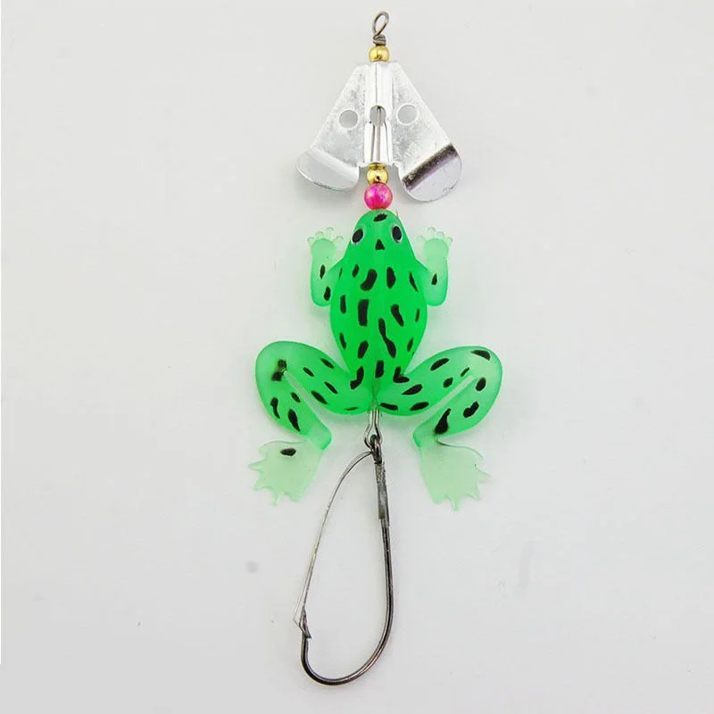1pcs Rubber Soft Frog Fishing Tools Green Yellow Clear Floating Spinnerbait With Spinner Blades Weight 7g | Спорт и развлечения