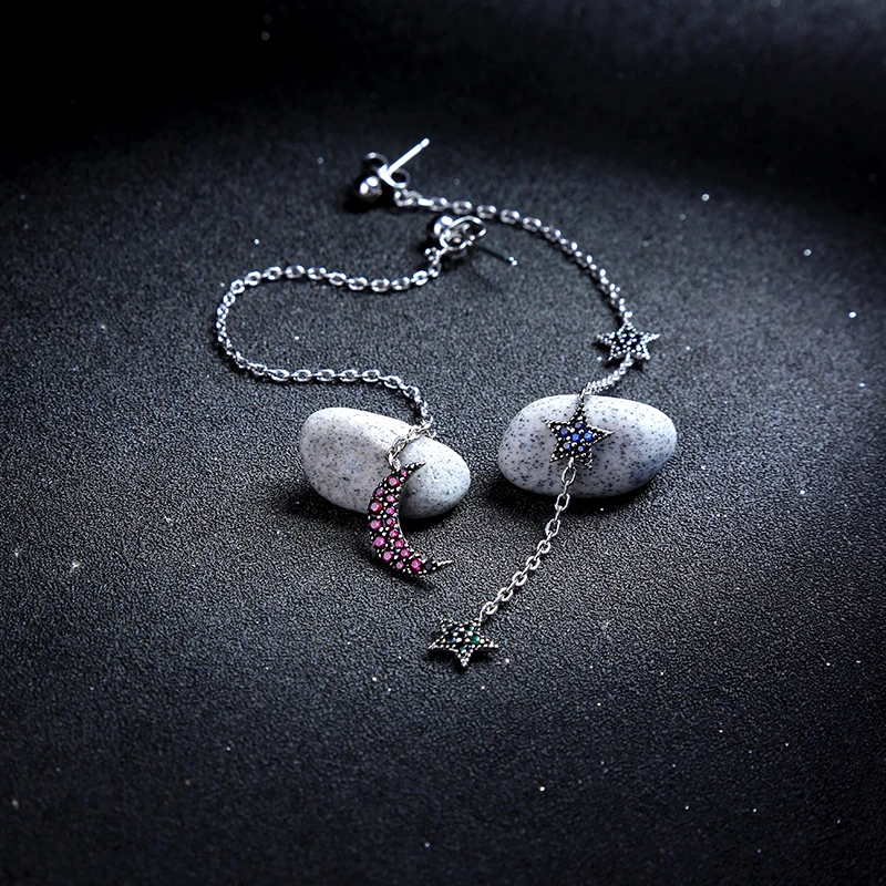 Серьги подвески в виде Луны и циркона серебро 925 пробы|Серьги-подвески| |