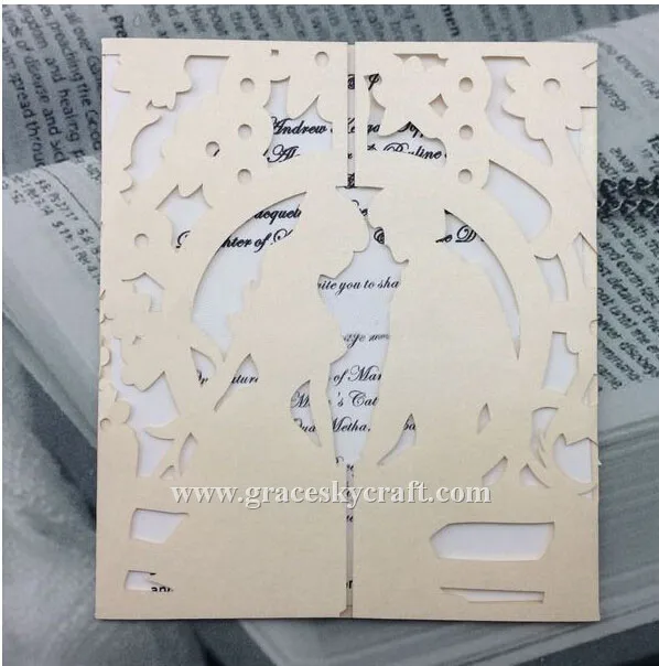 20pcs/lot Laser Cut Wedding Party Invitation Cards with Inner Paper RSVP Card Simple Bridegroom &ampBride free shipping | Дом и сад