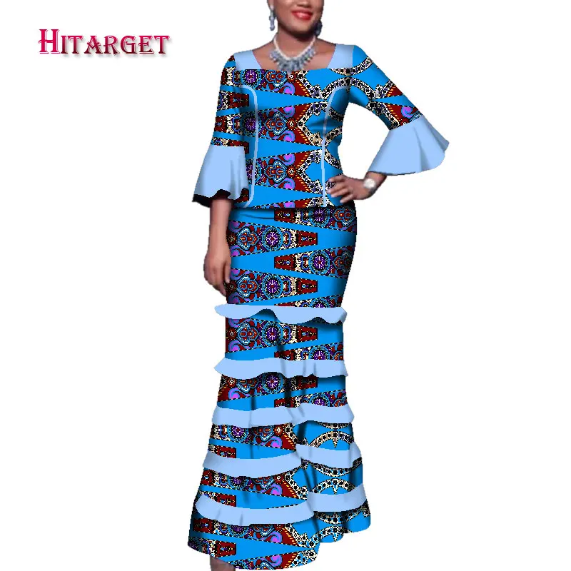 

Hitarget african dresses for women dashiki african clothing african tops+skirt 2 pieces suits petal sleeve mosaic skirt WY3743