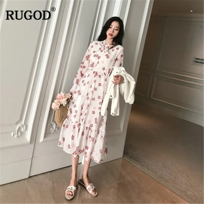 Женское винтажное офисное платье RUGOD элегантное весеннее до середины икры с
