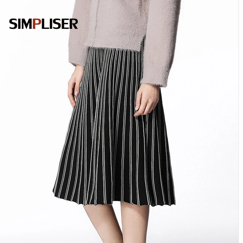 Простая трикотажная плиссированная юбка для женщин 2018 уличная Женская миди с
