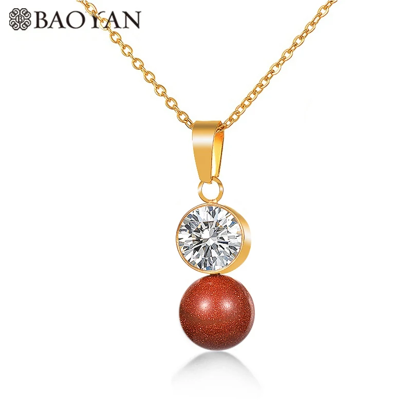 BAOYAN Элегантный Золотой Серебряный Chian 8 цветов круглая Хрустальная жемчужная подвеска женское ожерелье из нержавеющей стали ювелирный набор для женщин - Окраска металла: GOLD-RED