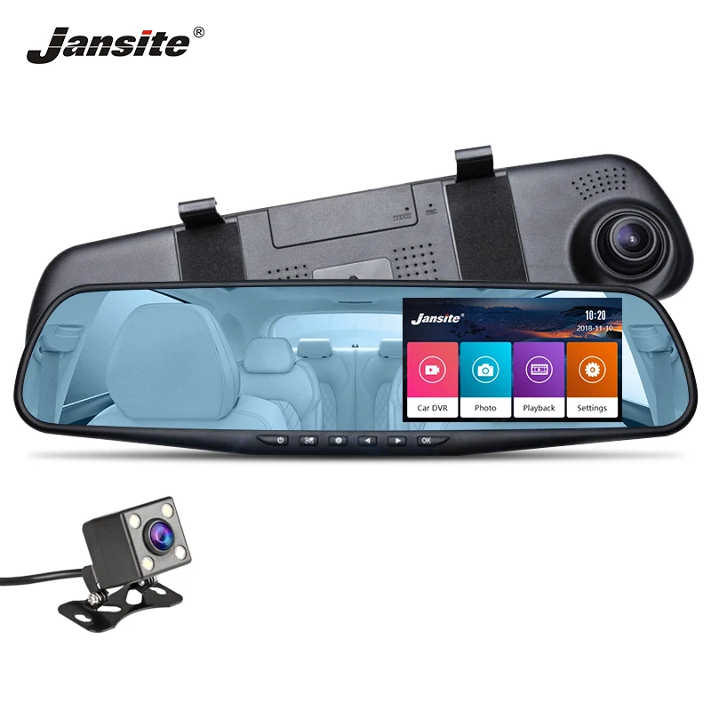 Автомобильный видеорегистратор Jansite 4 3 дюйма сенсорный экран 1080 P дисплей с двумя