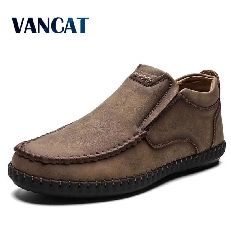 Vancat New Fashion Men Boots High Quality Split Leather Ankle Warm Fur Plush Snow Men's Winter Shoes Plus size 38-48 | Обувь