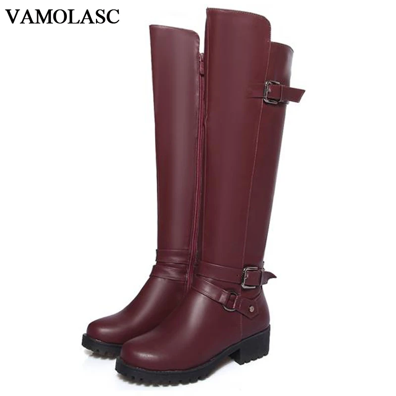 Vamolasc/Новые Осенне зимняя Дамская обувь кожаные сапоги до колена теплые молнии