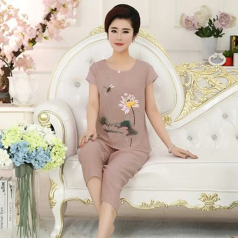 Женский пижамный комплект размера плюс домашняя одежда костюм для сна с принтом