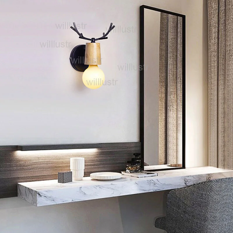 Арт деко Железный рога бра деревянная лампа кафе бар ресторан Lounge пекарня кухня