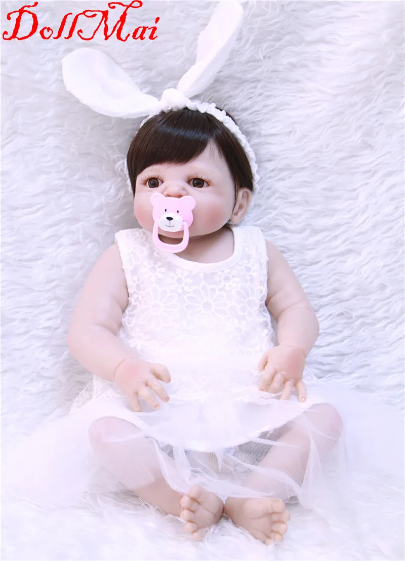 

Bebe girl reborn 55cm FULL silicone reborn baby dolls white dress children bath toys gift bebe born bonecas reborn
