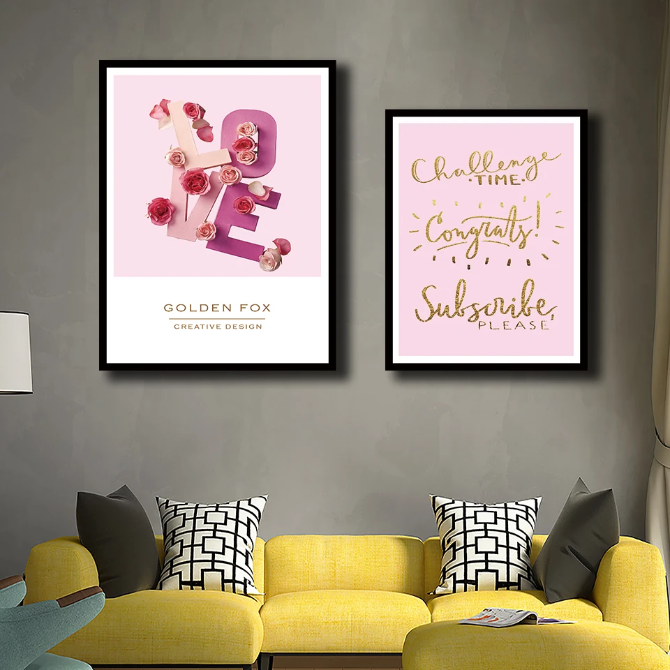 Любовь Розовый Цветы Фотографии современный холст картина с цитатами Wall Art Nordic
