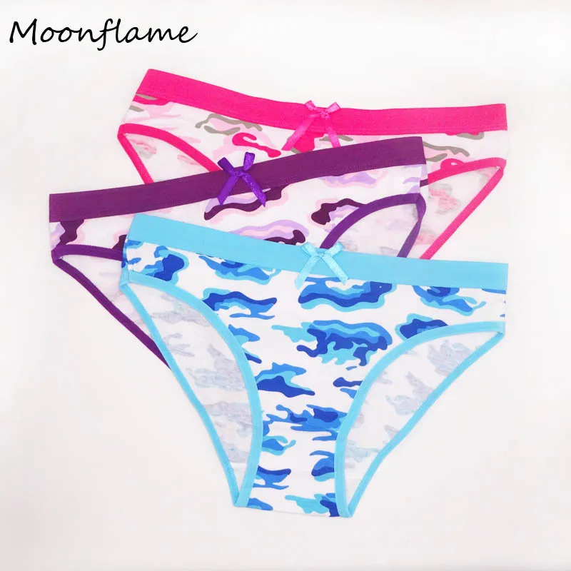 blue.purple.rose red Moonflme 3 шт./лот женское нижнее белье с принтом женские хлопковые трусики M L XL 89153 - Цвет: blue.purple.rose red