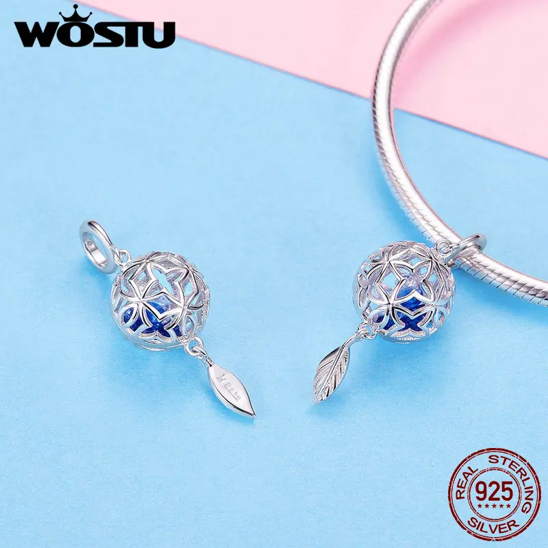 WOSTU 100% Стерлинговое Серебро 925 пробы шармы с цветком в форме листьев циркониевые