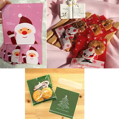 Розовые красные рождественские подарочные пакеты конфеты печенье пластиковые в